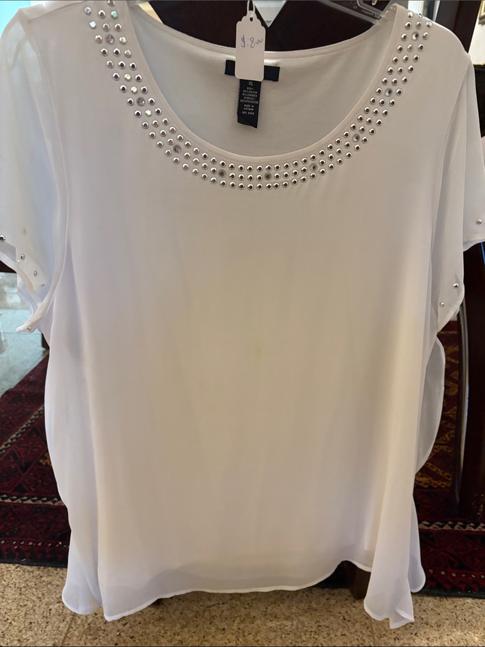 Alfani White Scoop Neck Studded Blouse